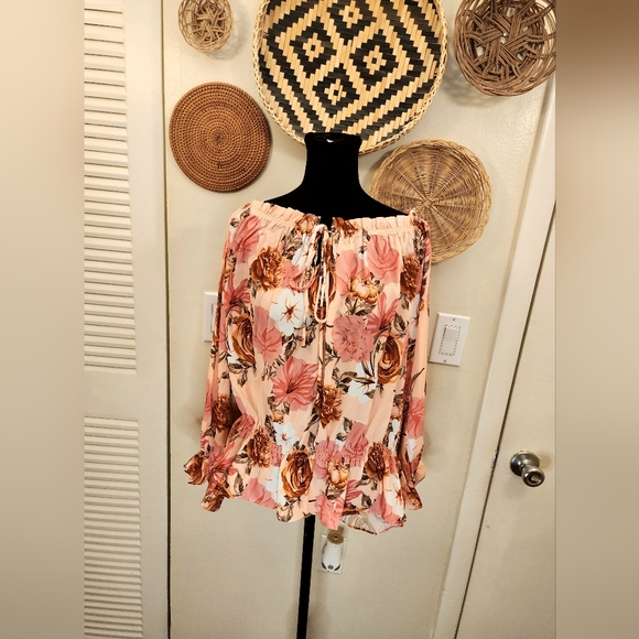 Boho Off The Shoulder Long Sleeve Floral Blouse - Picture 6 of 14